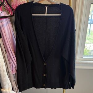 Free People Charcoal Knit Sweater Deep V